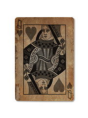 Image showing Very old playing card, Queen of hearts