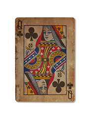 Image showing Very old playing card, Queen of clubs