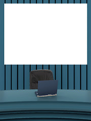 Image showing Office interior with laptop and projection screen