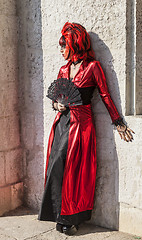 Image showing Disguised Woman with a Fan - Venice Carnival 2012