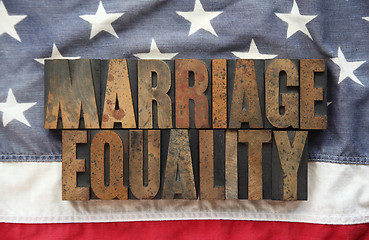 Image showing Marriage equality on old American flag