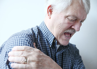 Image showing Bad pain in shoulder of senior man