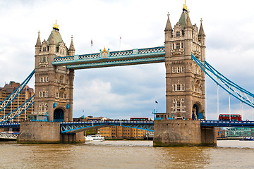 Image showing london tower in england old bridge and the cloudy sky