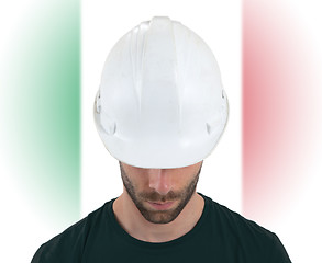 Image showing Engineer with flag on background - Italy