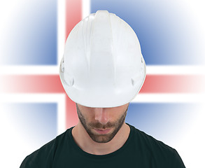 Image showing Engineer with flag on background - Iceland