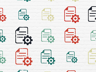 Image showing Database concept: Gear icons on wall background