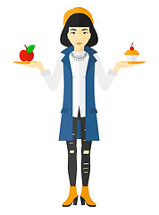 Image showing Woman with apple and cake.