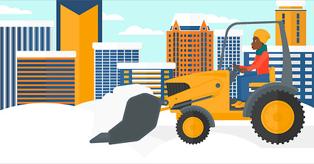 Image showing Woman plowing snow.