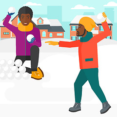 Image showing Men playing in snowballs.