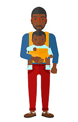 Image showing Man holding baby in sling.