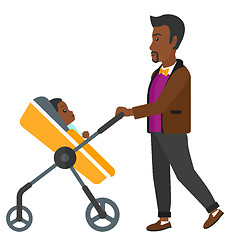 Image showing Man pushing pram.