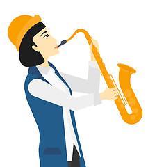 Image showing Woman playing saxophone.