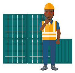 Image showing Stevedore standing on cargo containers background.