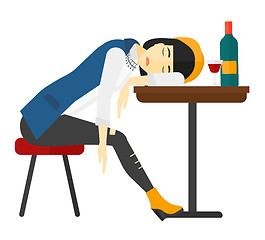 Image showing Woman sleeping in bar. 