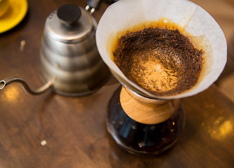 Image showing close up of coffeemaker and coffee pot