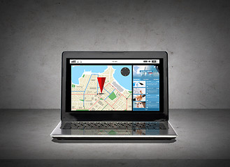 Image showing laptop computer with gps navigator map on screen