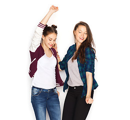 Image showing happy smiling pretty teenage girls dancing