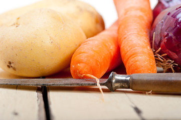 Image showing basic vegetable ingredients carrot potato onion 