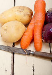 Image showing basic vegetable ingredients carrot potato onion 