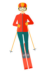 Image showing Young woman skiing.