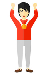 Image showing Athlete with medal and hands raised.