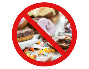 Image showing close up of chocolate and sweets behind no symbol