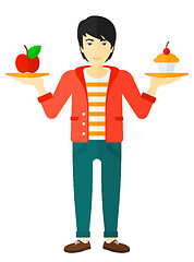 Image showing Man with apple and cake.