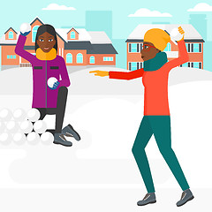 Image showing Women playing in snowballs.