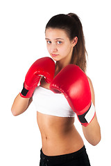 Image showing Beautiful woman working out with boxing gloves