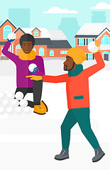 Image showing Men playing in snowballs.