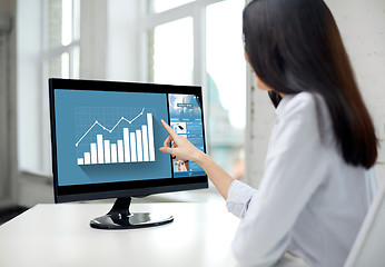 Image showing close up of woman with chart on computer in office