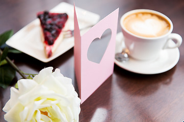 Image showing close up of greeting card with heart and coffee