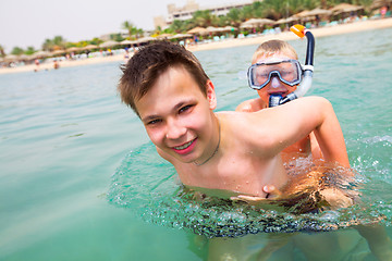 Image showing Two boys on a beach