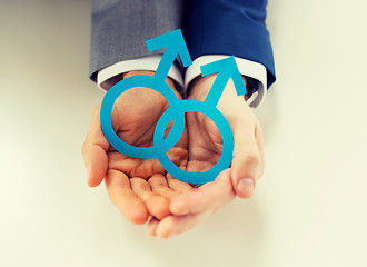 Image showing close up of happy male gay couple with love symbol