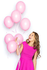 Image showing happy young woman or teen girl in pink dress