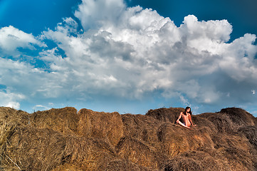 Image showing sexy young nude woman on hay