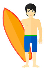 Image showing Surfer holding surfboard.