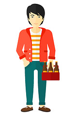 Image showing Man with pack of beer.