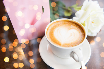 Image showing close up of greeting card with heart and coffee