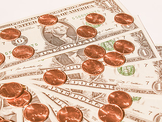 Image showing  Dollar coins and notes vintage