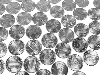 Image showing Black and white Dollar coins 1 cent wheat penny