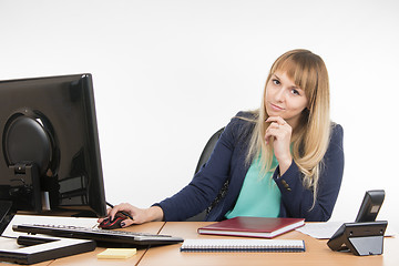 Image showing Upset by a specialist working in the office computer, look into the frame