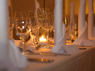 Image showing Wine glasses at a laid table