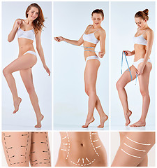 Image showing Collage of female body with the drawing arrows