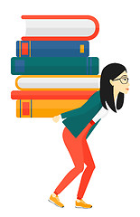 Image showing Woman with pile of books.