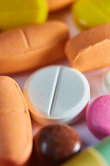 Image showing Close up of many colorful pills