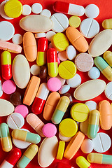 Image showing Close up of many colorful pills