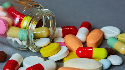 Image showing Close up of many colorful pills