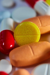 Image showing Close up of many colorful pills