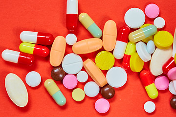 Image showing Close up of many colorful pills